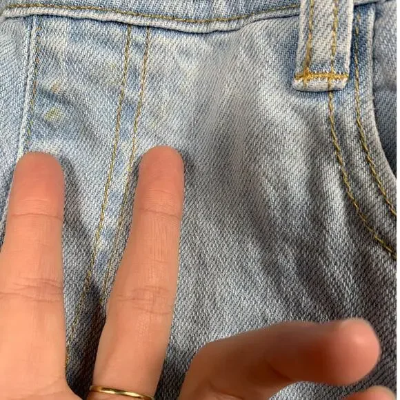 Overall Shorts Womens Medium Blue Denim Jeans Rainbow Details Festival Casual - Picture 11 of 15